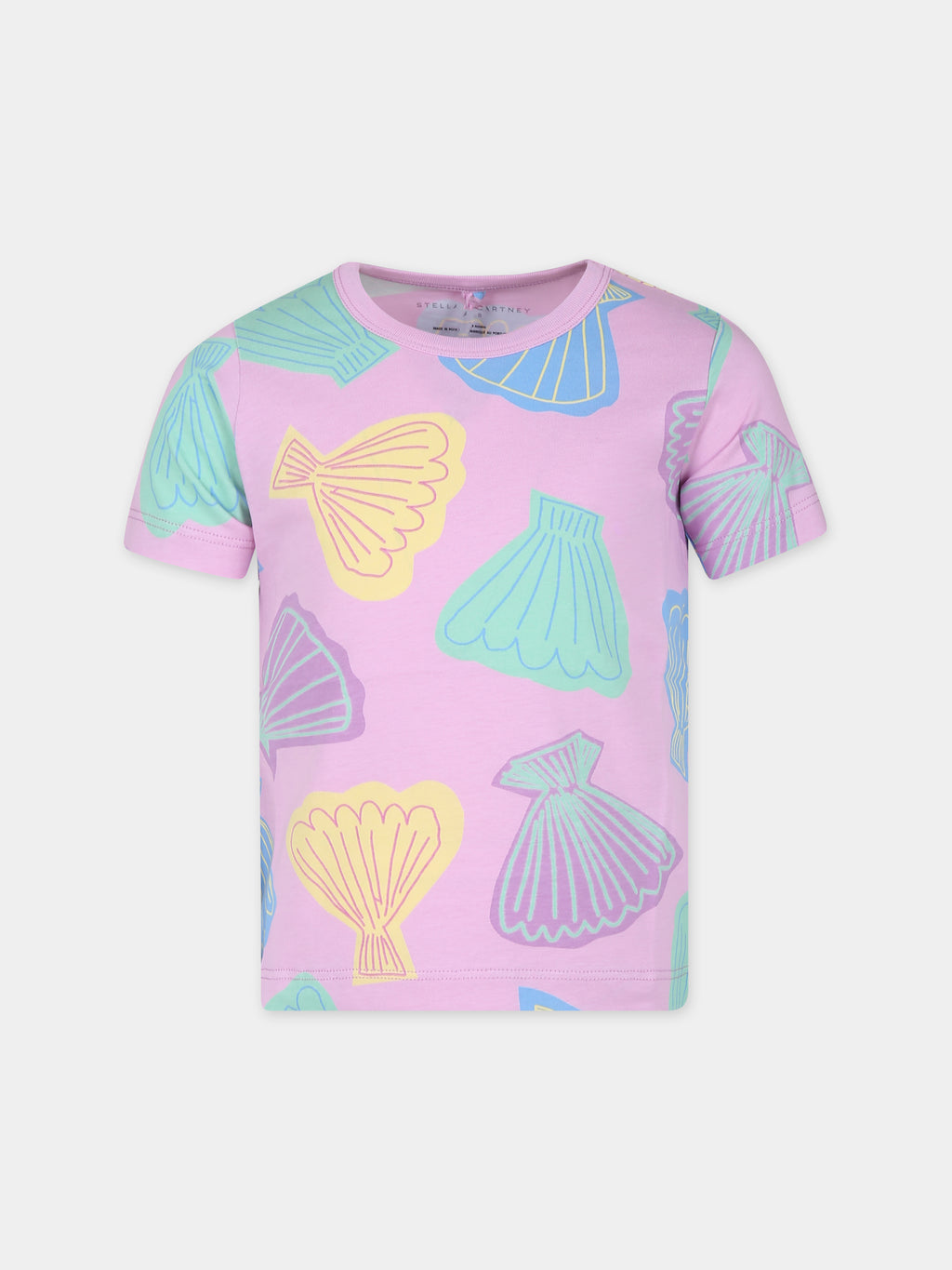 Pink t-shirt for girl with shell print